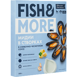 "FISH & MORE" мидии варено-мороженые в сливочно-чесночном соусе премиум